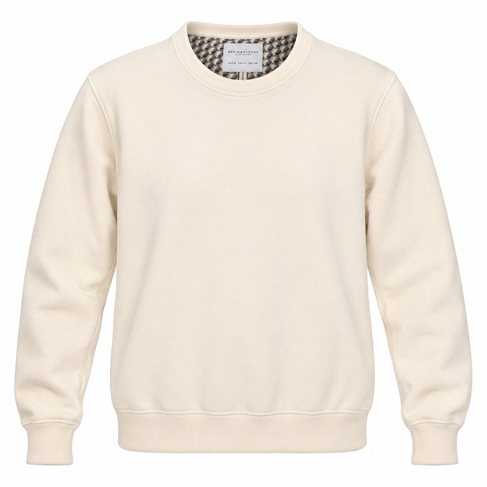 Denim & Flower Ricky Singh Cream Crewneck Sweatshirt Size S Pullover.